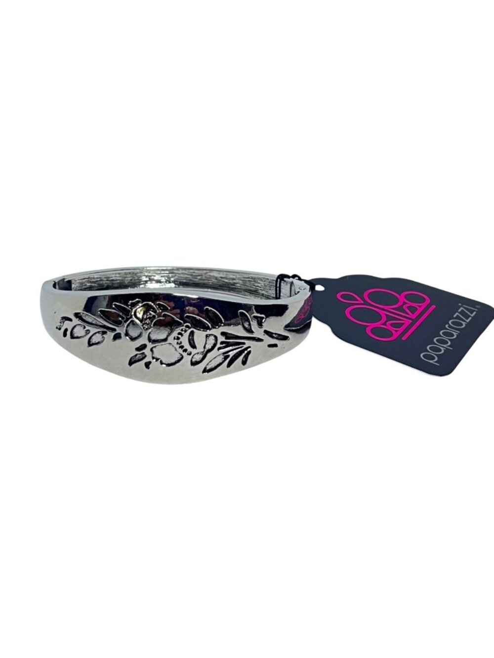 Paparazzi Fond Of Florals Silver Tone Hinged Bangle Bracelet (6498)